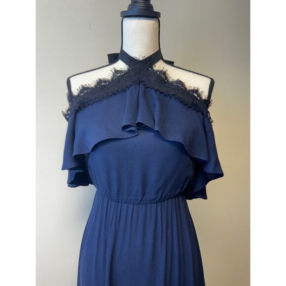 ALICE+OLIVIA Mitsy Off-The-Shoulder Maxi Dress, Navy/Black, Sz 2 - Picture 4 of 15